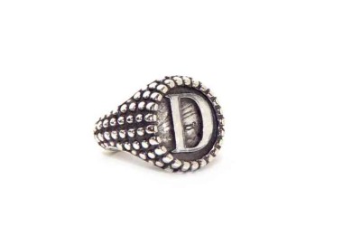 NALBORI Anello Argento 925 pallinato chevalier regolabile lettera D