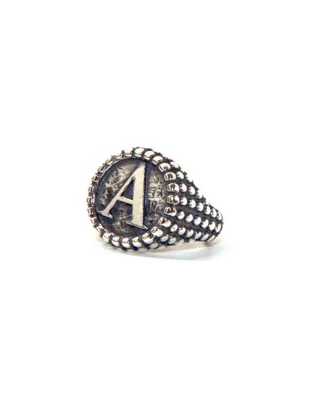 NALBORI Anello Argento 925 pallinato chevalier regolabile lettera A NALBORI Anello Argento 925 pallinato chevalier regolabile lettera A