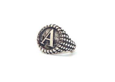 NALBORI Anello Argento 925 pallinato chevalier regolabile lettera A