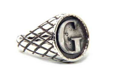 NALBORI Anello Argento 925 rigato chevalier regolabile lettera G