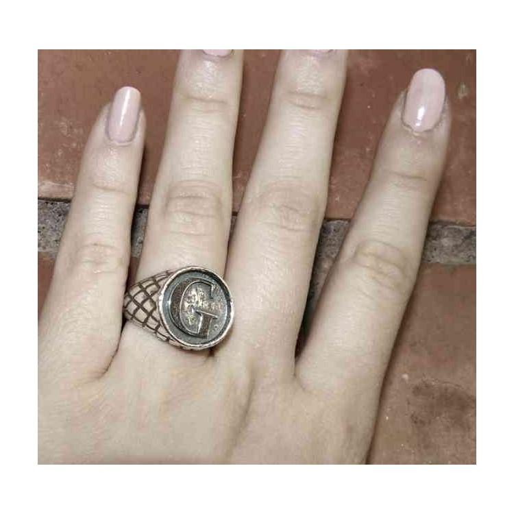 NALBORI Ring Silver 925 chevalier shield adjustable letter G
