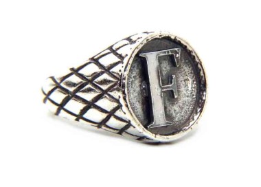 NALBORI Anello Argento 925 rigato chevalier regolabile lettera F