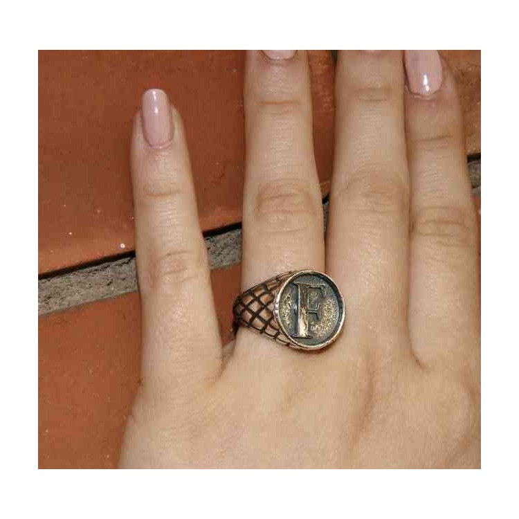 NALBORI Anello Argento 925 rigato chevalier regolabile lettera F