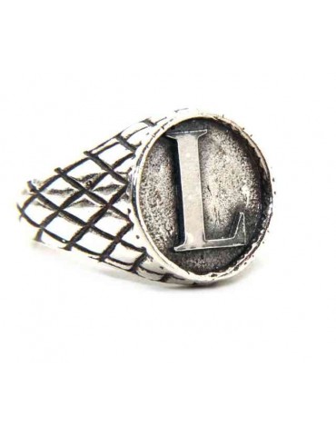 NALBORI Ring Silver 925 chevalier shield adjustable letter L