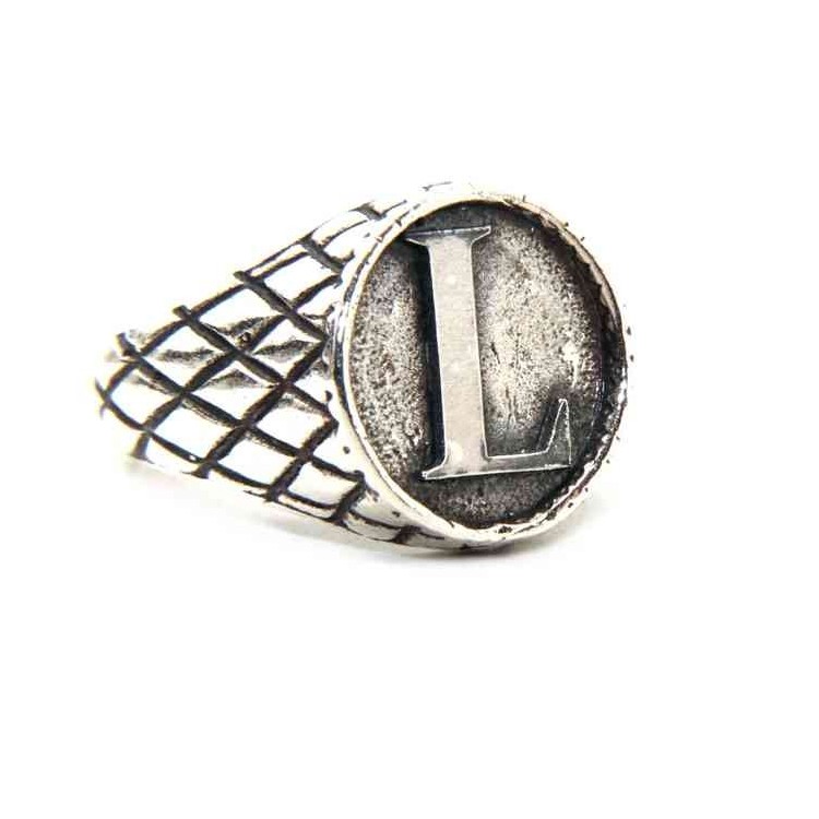NALBORI Ring Silver 925 chevalier shield adjustable letter L