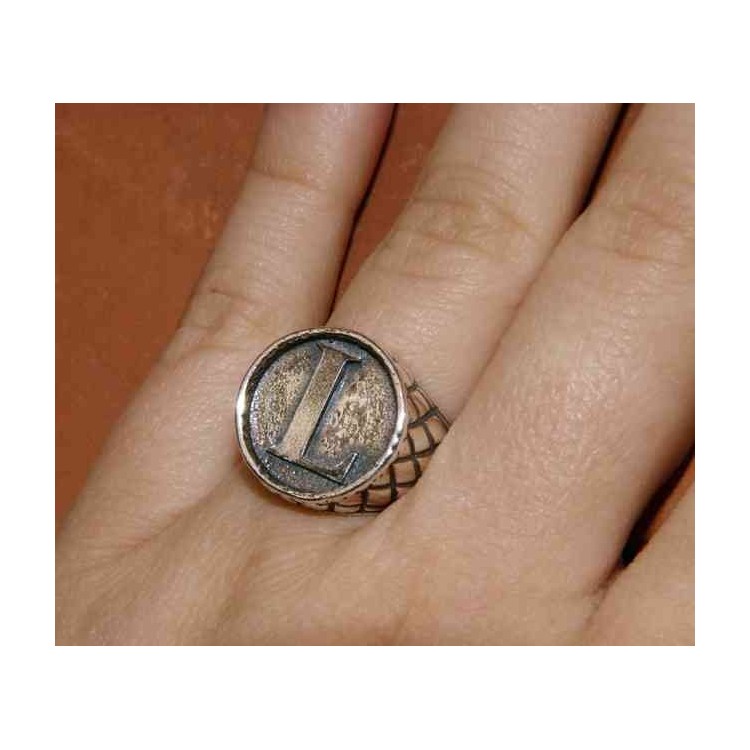 NALBORI Ring Silver 925 chevalier shield adjustable letter L