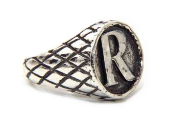 NALBORI Anello Argento 925 rigato chevalier regolabile lettera R