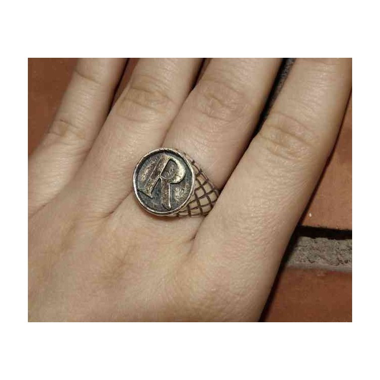 NALBORI Ring Silver 925 chevalier shield adjustable letter R