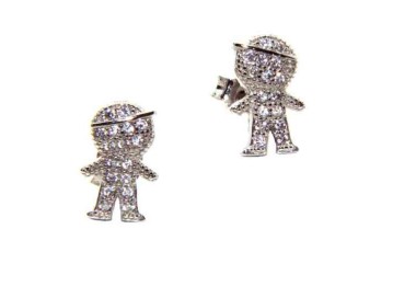 NALBORI 925 silver child earrings with cubic zirconia cap