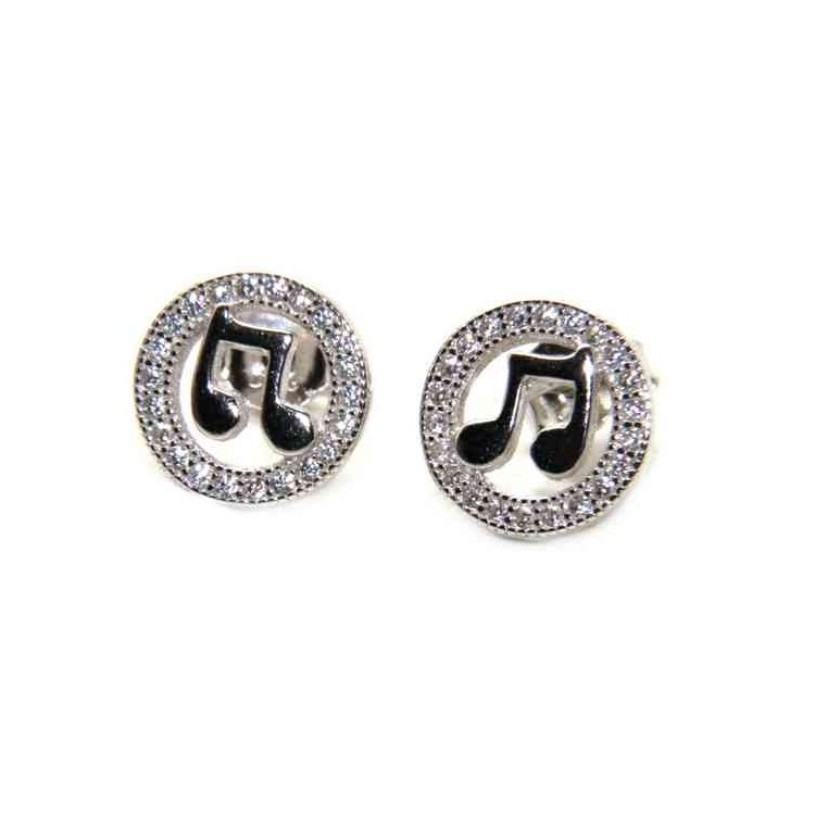 NLB|925 silver musical note button earrings and zircons