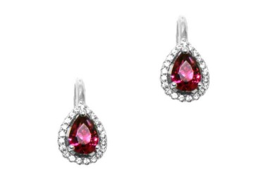NALBORI Orecchini a monachella in argento 925 goccia rosso rubin