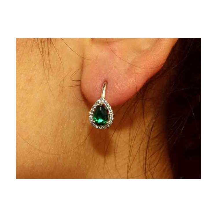 NALBORI Orecchini a monachella in argento 925 goccia verde emerald