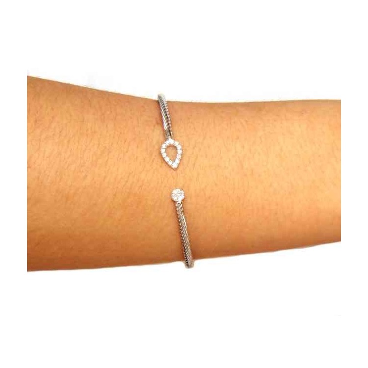 NALBORI Cable open rigid bracelet with zircon drop