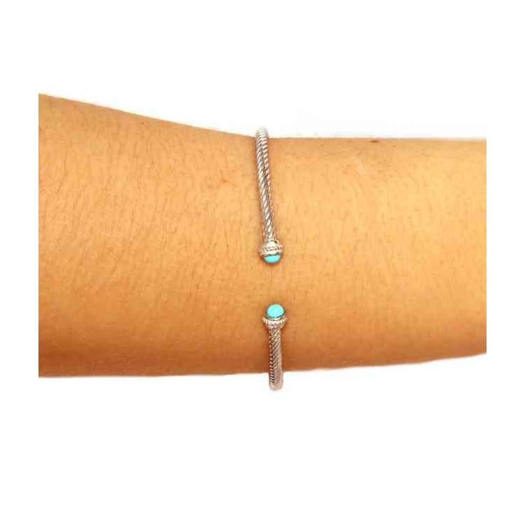 NALBORI Cable open rigid bracelet with turquoise