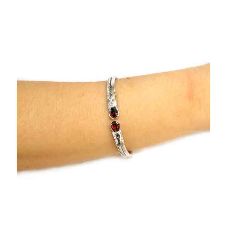 NALBORI Cable bracciale cavetto rigido aperto con zircone rubin rosso