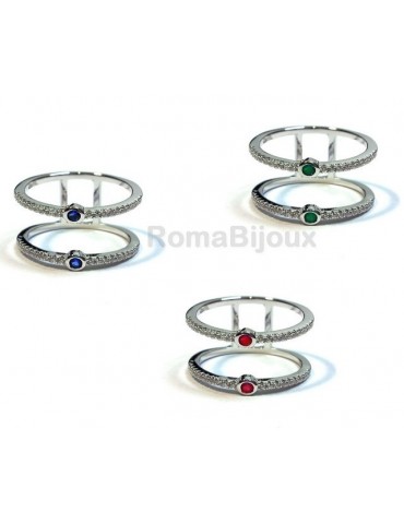 Silver 925: Double ring with zirconcini white and blue stone green red
