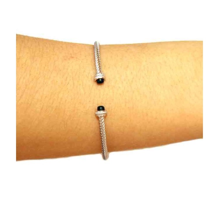 NALBORI Cable open rigid bracelet with onyx