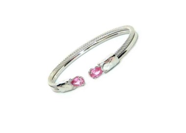 NALBORI Cable bracciale cavetto rigido aperto con zircone rosa