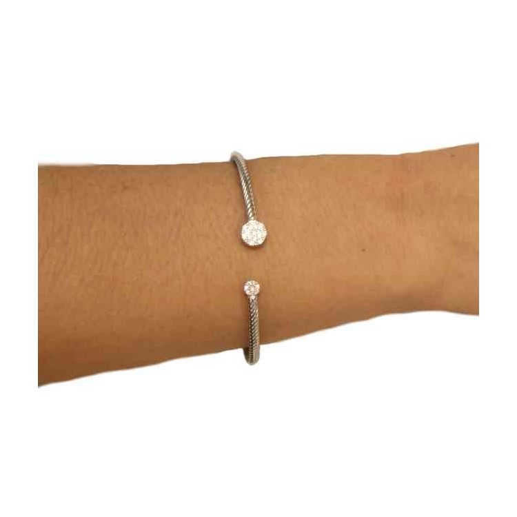 NALBORI Cable open rigid cable bracelet with zircon disc