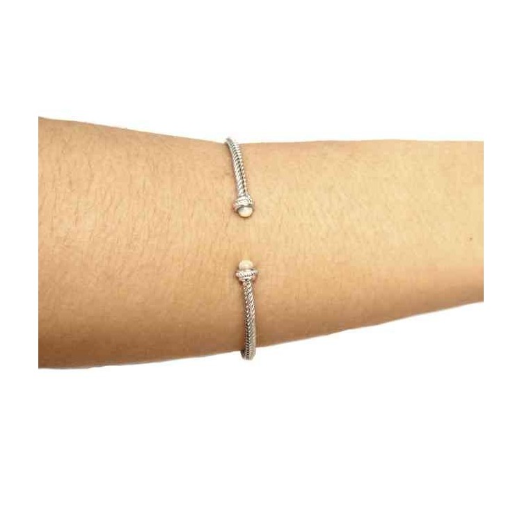 NLB|Linea Cable bracciale cavetto rigido aperto con madreperla