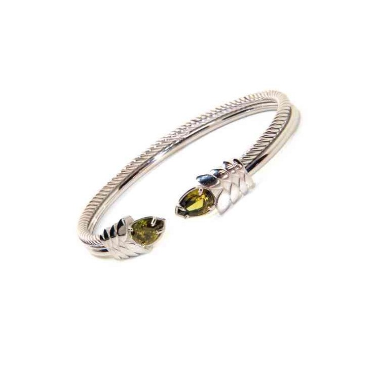 NALBORI Cable rigid cable bracelet open with green peridot zircon