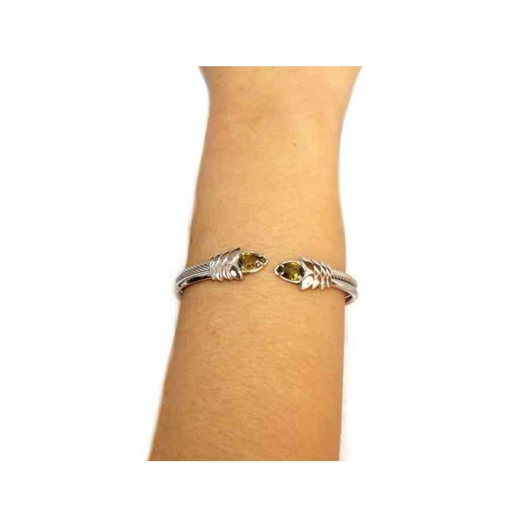 NALBORI Cable bracciale cavetto rigido aperto con zircone verde peridot