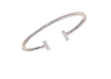 NALBORI Cable bracciale cavetto rigido aperto con barrette di zirconi