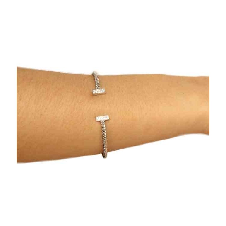 NALBORI Cable open rigid cable bracelet with cubic zirconia bars