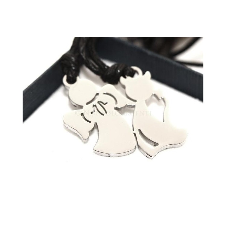 NLB|pair of steel angel and devil necklaces