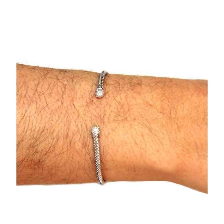 NALBORI Cable open rigid cable bracelet with cubic zirconia balls