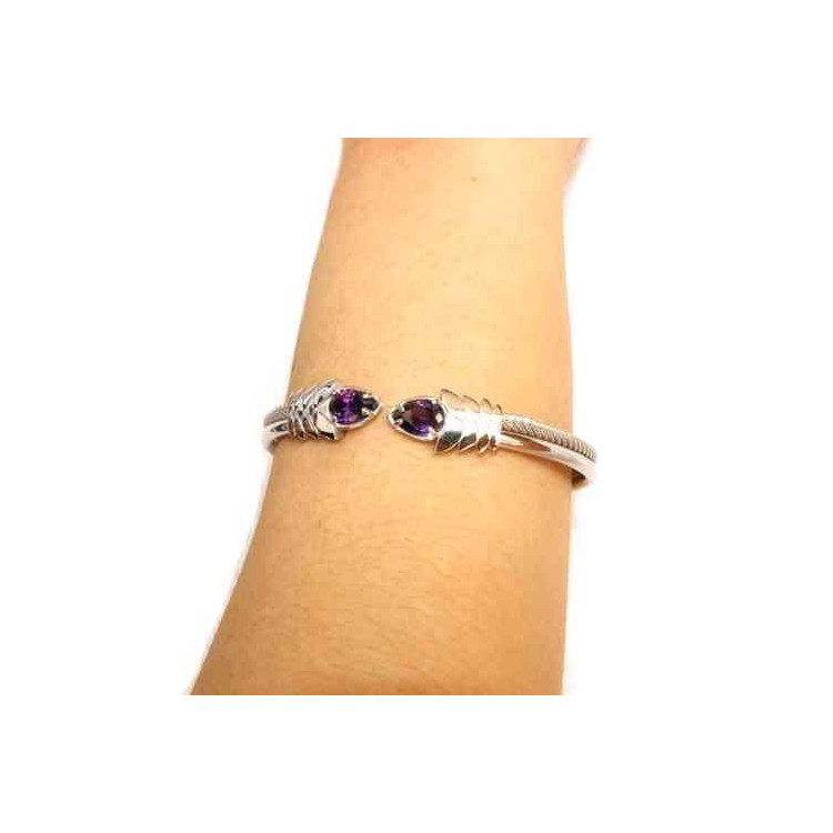 NALBORI Cable rigid cable bracelet open with purple amethist zircon