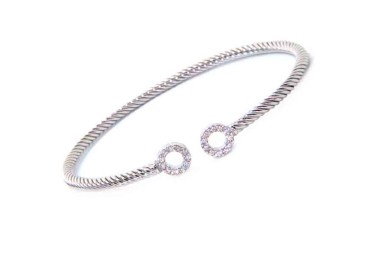 NALBORI Cable bracciale cavetto rigido aperto con anelli di zirconi