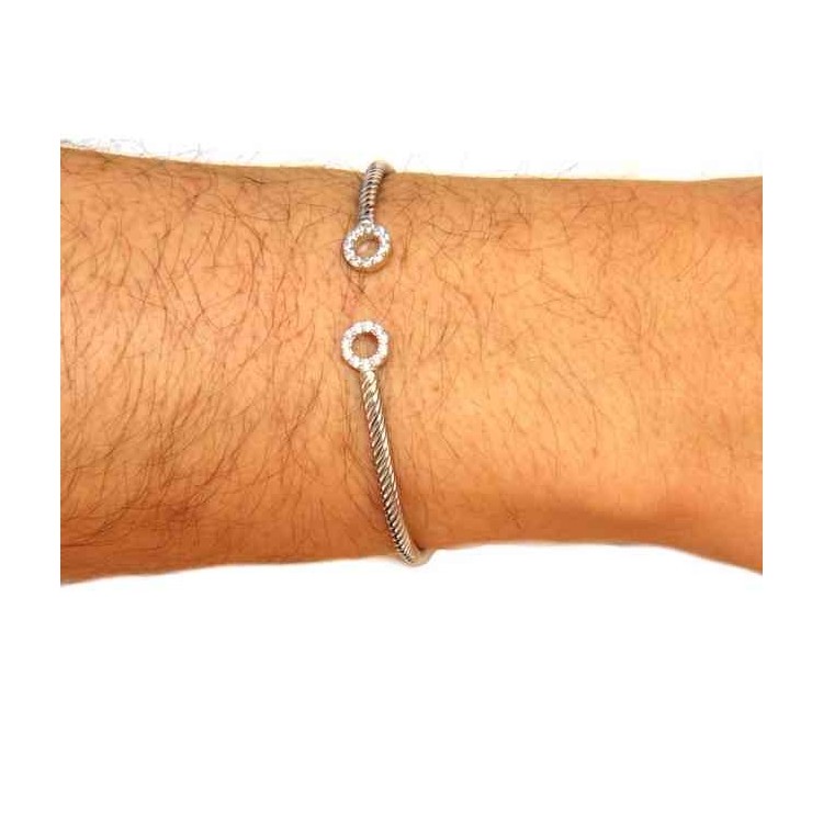 NALBORI Cable bracciale cavetto rigido aperto con anelli di zirconi