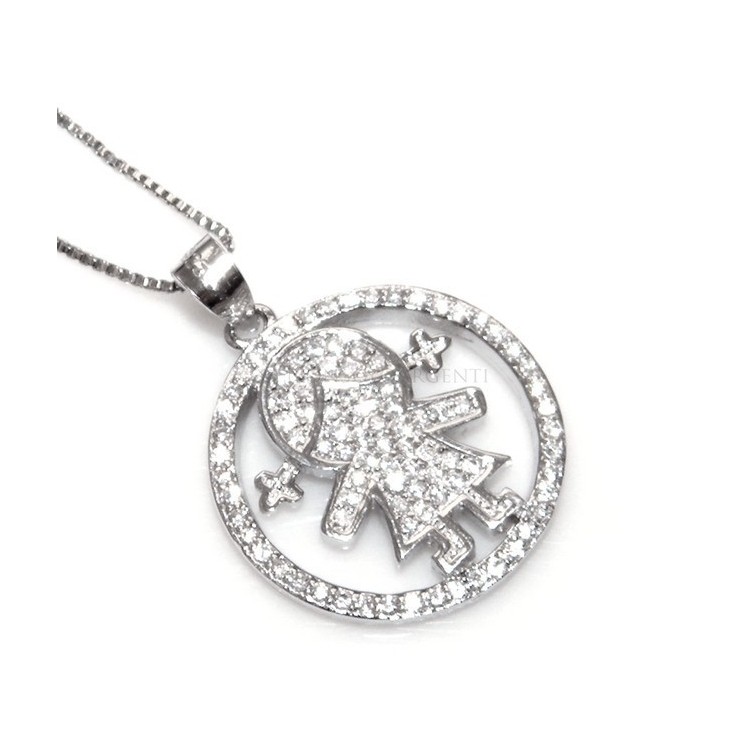 NLB|silver 925: 44 cm Necklace Collier Venetian woman and child pendant hoop microsetting white zirconia