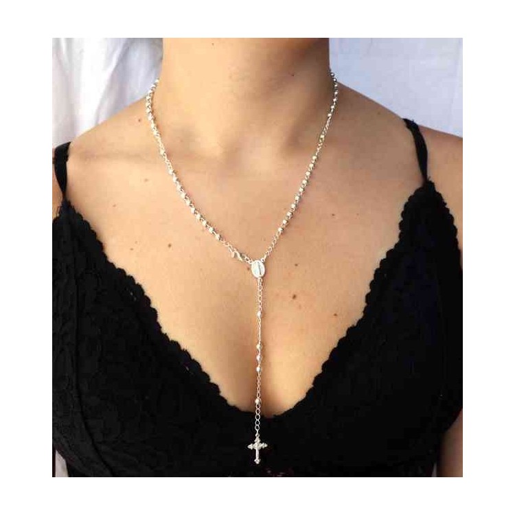 NALBORI Rosary necklace in 925 sterling silver with balls 4 mm 50 cm