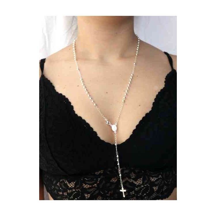 NALBORI Collana Rosario Argento 925 a Y palline 4 mm 60 cm