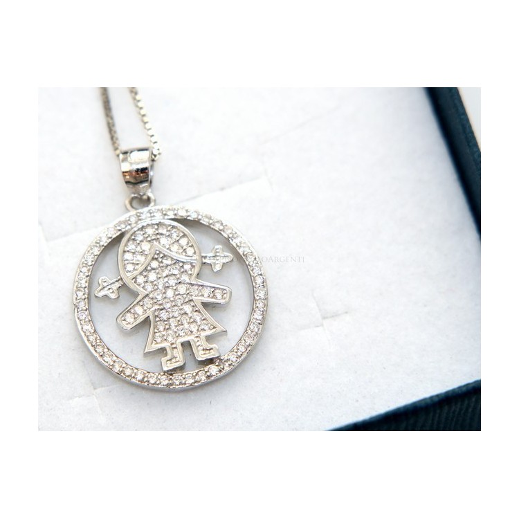 NLB|silver 925: 44 cm Necklace Collier Venetian woman and child pendant hoop microsetting white zirconia