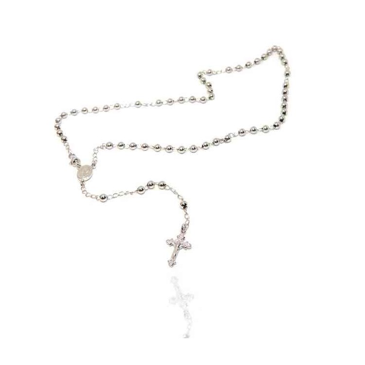 NALBORI Rosary necklace in 925 silver with rhodium-plated balls 4 mm 45 cm