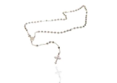 NALBORI Collana Rosario Argento 925 a Y palline 4 mm 45 cm rodio