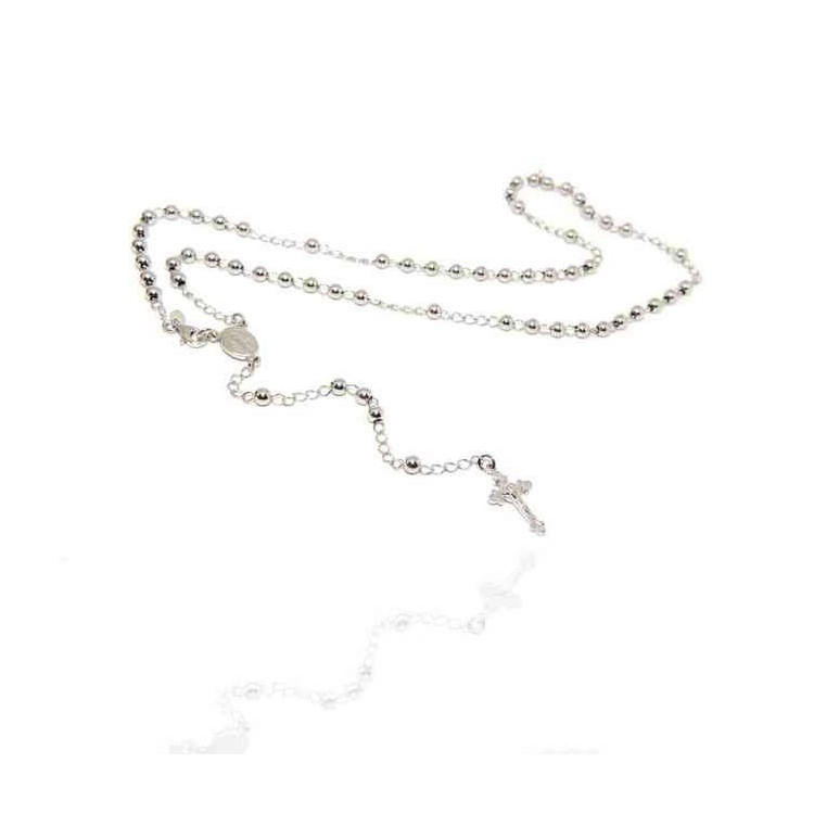 NALBORI Rosary necklace in 925 silver with rhodium-plated balls 4 mm 50 cm