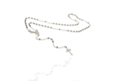 NALBORI Collana Rosario Argento 925 a Y palline 4 mm 50 cm rodio