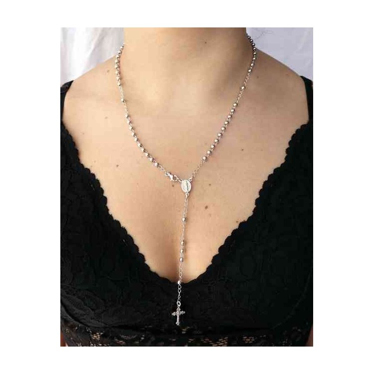 NALBORI Rosary necklace in 925 silver with rhodium-plated balls 4 mm 50 cm