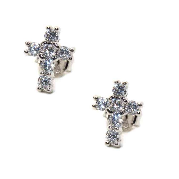 NALBORI Orecchini argento 925 a croce con zircone bianco 10x8