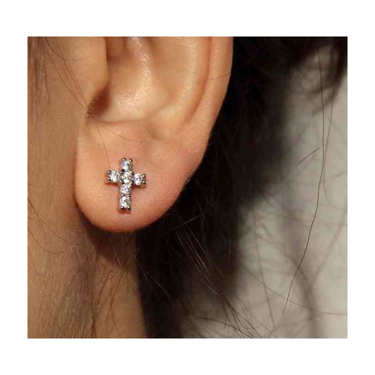 NLB|925 silver cross earrings with cubic zirconia stones white 10x8