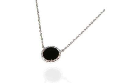 NLB|Silver 925: Collier necklace woman black onyx stone round 12.5 mm