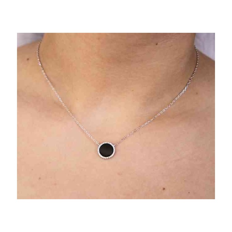 NLB|Silver 925: Collier necklace woman black onyx stone round 12.5 mm