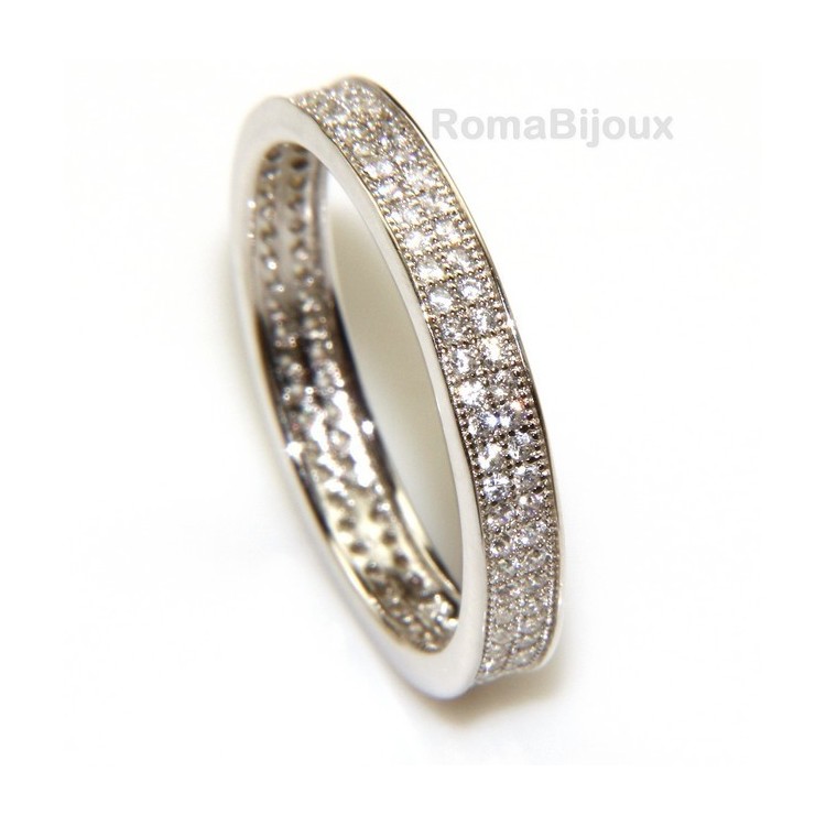 NLB|Silver 925 Rhodium: Eternity record to crown all around with 2 rows cubic zirconia 1.0mm brilliant cut