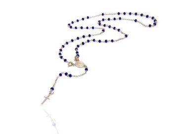 NALBORI 925 Silver Rosary Necklace With blue crystal crucified miraculous madonna 56 cm