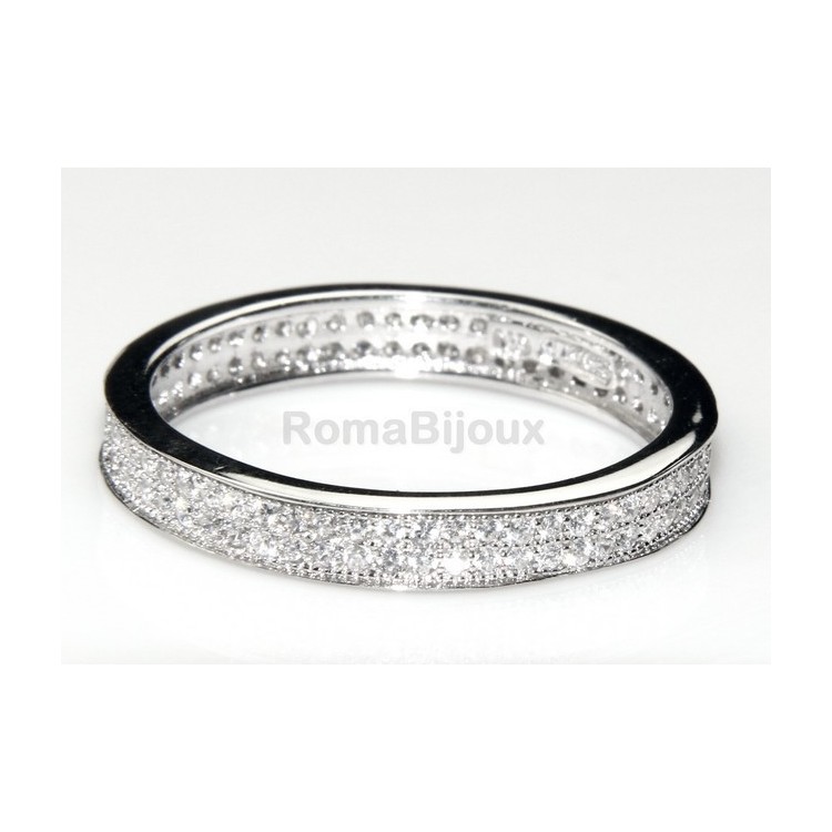 NLB|Silver 925 Rhodium: Eternity record to crown all around with 2 rows cubic zirconia 1.0mm brilliant cut