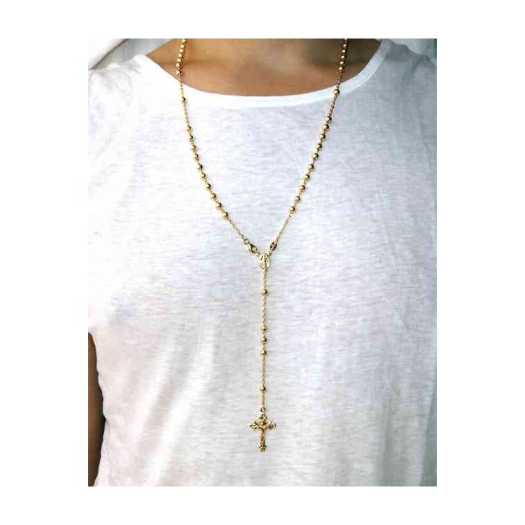 NLB|Rosary necklace for men or women in 925 sterling silver cross worked balls 5 mm 67 cm Bathroom Yellow gold